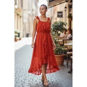 Disney Signed Orange‎ Ruffle Dress Girls Ladies Party Casual Cute Size L